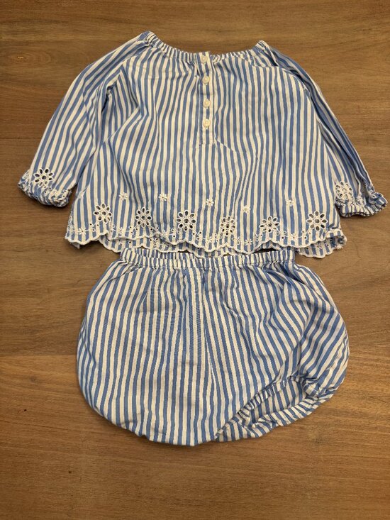 Ralph Lauren Other - Ralph Lauren Baby Blue Striped Eyelet Top & Bloomer Set - 6 Months